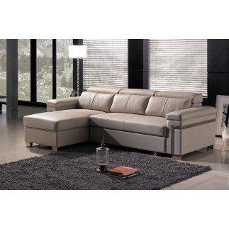 Canapé d'angle convertible - en cuir buffle italien 5 places, ALLURE, beige, angle gauche