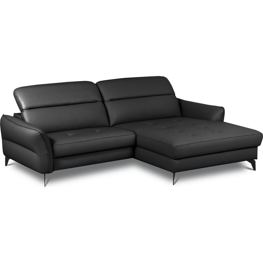 Canapé d'angle convertible en cuir italien luxe 5 places, MANZONI, coffre, noir, angle droit Canapé d'angle convertible en cuir italien luxe 5 places, MANZONI, coffre, noir, angle droit