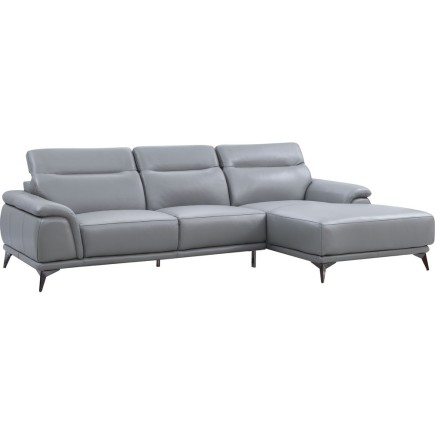 Canapé d'angle en cuir luxe italien 4/5 places BARI, gris clair, angle droit