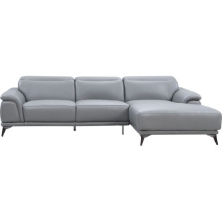 Canapé d'angle en cuir luxe italien 4/5 places BARI, gris clair, angle droit