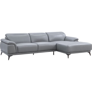 Canapé d'angle en cuir luxe italien 4/5 places BARI, gris clair, angle droit
