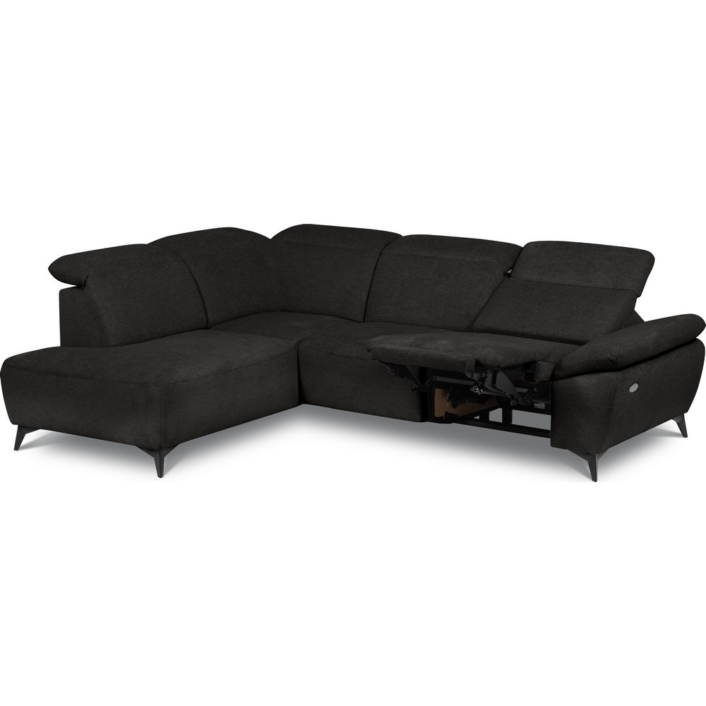 Canapé d'angle avec relax électrique en tissu Bellagio, noir, angle gauche Canapé d'angle avec relax électrique en tissu Bellagio, noir, angle gauche