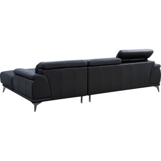 Canapé d'angle en cuir luxe italien 4/5 places BARI, noir, angle droit