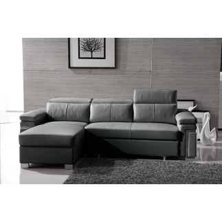 Canapé d'angle convertible en cuir buffle italien 5 places, ALLURE, gris foncé, angle gauche