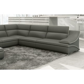 Canapé d'angle en cuir luxe italien 7 places ANGELO, gris foncé et blanc, angle droit