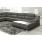 - Canapé d'angle en cuir luxe italien 7 places ANGELO, gris foncé et blanc, angle gauche