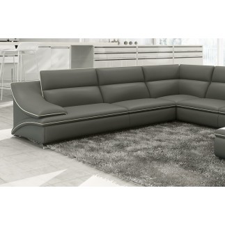 - Canapé d'angle en cuir luxe italien 7 places ANGELO, gris foncé et blanc, angle gauche