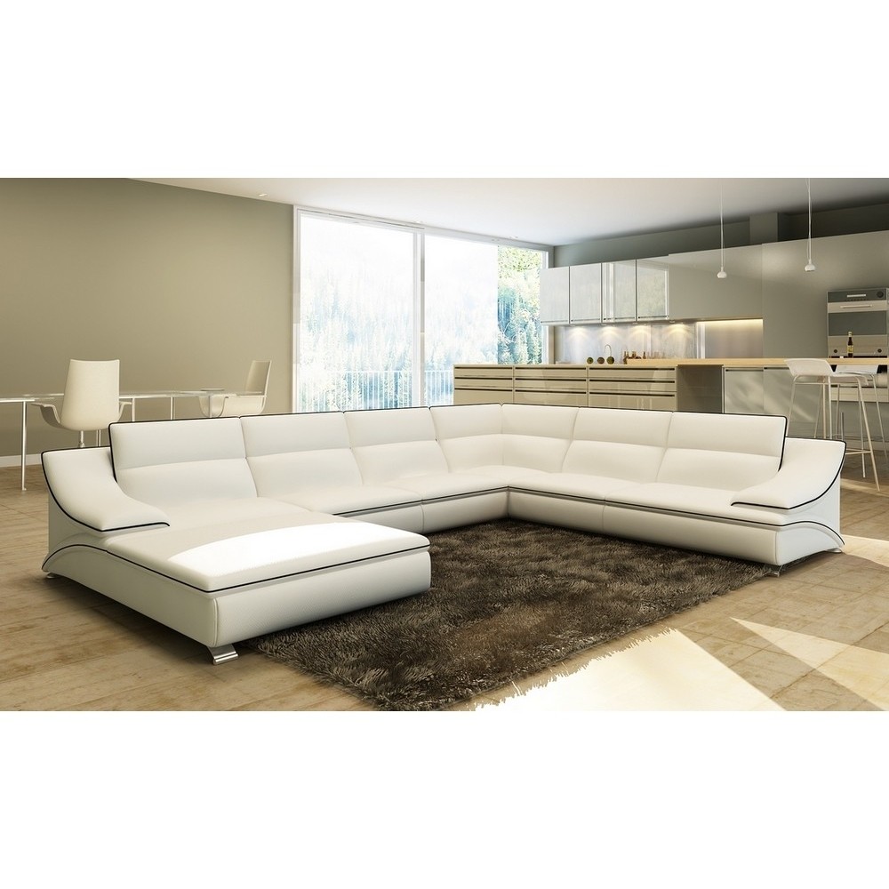 Canapé d'angle en cuir luxe italien 7 places ANGELO, blanc et noir, angle droit