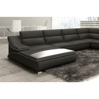 Canapé d'angle en cuir luxe italien 7 places ANGELO, noir et blanc, angle droit