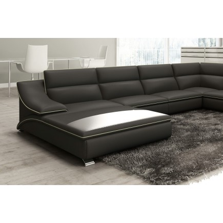 Canapé d'angle en cuir luxe italien 7 places ANGELO, noir et blanc, angle droit
