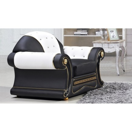 Fauteuil 1 place en cuir LUXE italien BRISTOL, noir et blanc