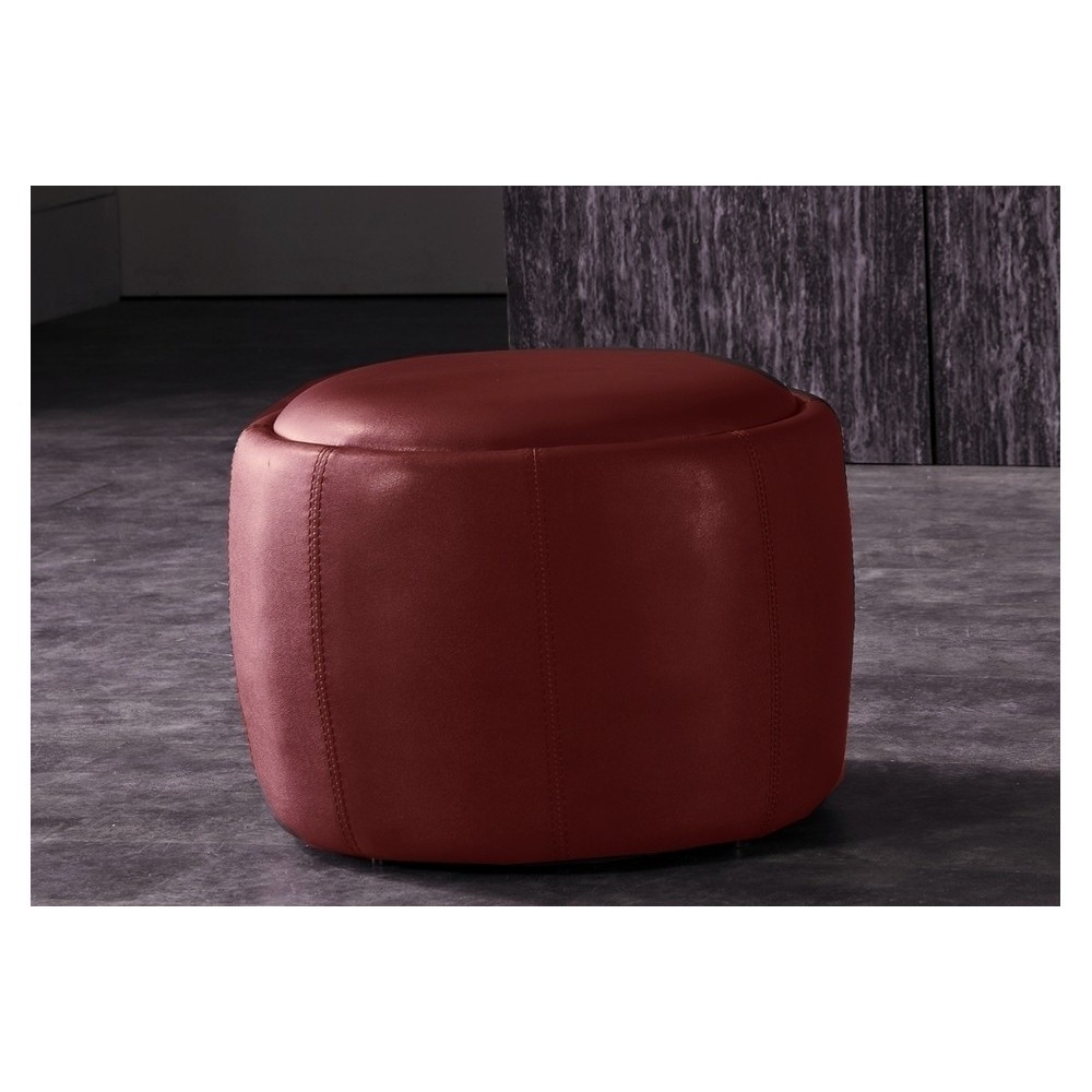 Pouf rond BUFFALINO en cuir de buffle (gamme de cuir de buffle), bordeaux