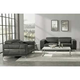 Un fauteuil 1 place en cuir italien buffle VEGA, gris foncé avec surpiqure gris clair
