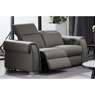 Canapé 2 places avec 2 relax électriques en cuir italien buffle TOPRELAX, gris foncé