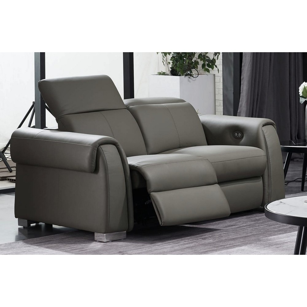 Canapé 2 places avec 2 relax électriques en cuir italien buffle TOPRELAX, gris foncé