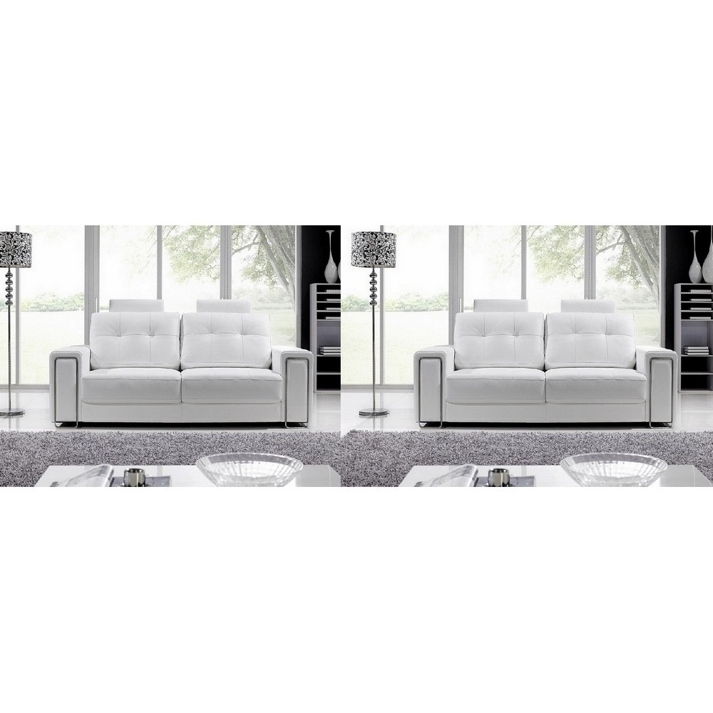Ensemble de 2 canapé 2 places en cuir Prestige luxe haut de gamme italien MATIGNON, blanc, 2 canapés 2 places
