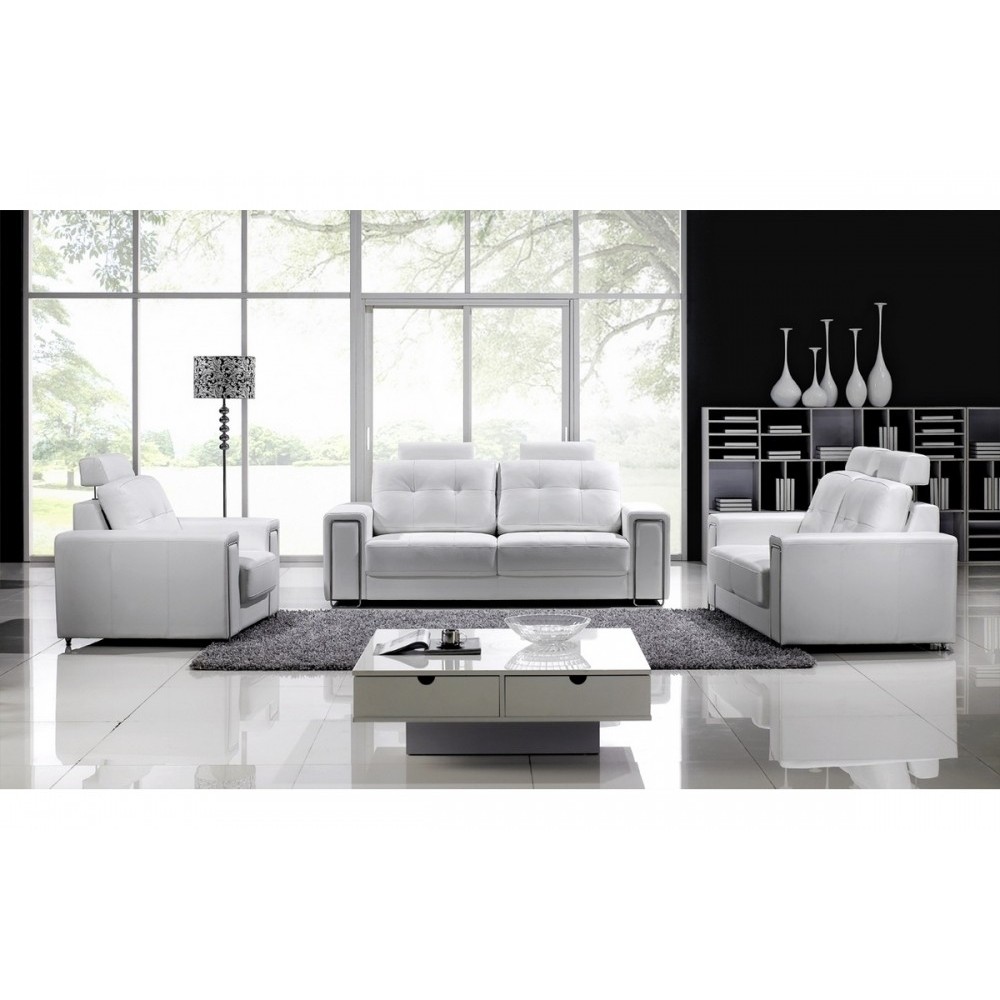 Ensemble de 2 canapé 2 places et 1 fauteuil en cuir Prestige luxe haut de gamme italien MATIGNON, blanc, 2 canapés 2 places et f