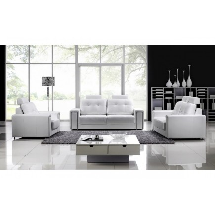 Ensemble de 2 canapé 2 places et 1 fauteuil en cuir Prestige luxe haut de gamme italien MATIGNON, blanc
