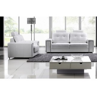 Ensemble de 2 canapé 2 places et 1 fauteuil en cuir Prestige luxe haut de gamme italien MATIGNON, blanc, 2 canapés 2 places et f