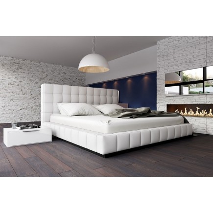 Lit design en cuir italien de luxe SILVER, blanc, 180x200
