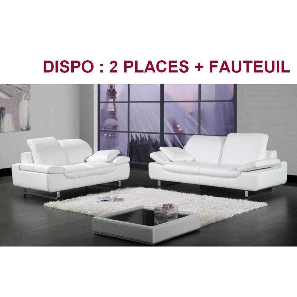 Ensemble : canapé 2 places + fauteuil en cuir supérieur luxe haut de gamme italien, TORINO, blanc
