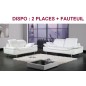 Ensemble : canapé 2 places + fauteuil en cuir supérieur luxe haut de gamme italien, TORINO, blanc