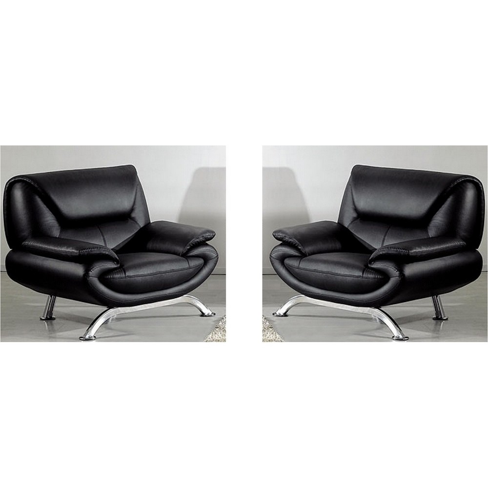 Ensemble de 2 fauteuils JONAH en cuir luxe italien, noir, Fauteuil 1 place