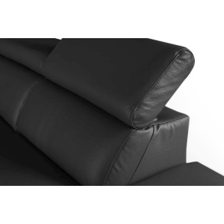 Canapé d'angle relax en 100% tout cuir épais de luxe italien avec relax électrique, 5/6 places KASTER, noir, angle droit