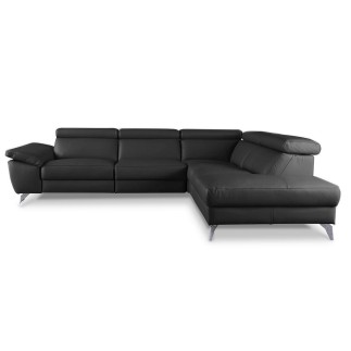 Canapé d'angle relax en 100% tout cuir épais de luxe italien avec relax électrique, 5/6 places KASTER, noir, angle droit