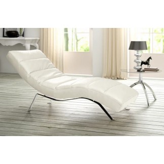 Chaise longue réglable multipositions, en cuir de luxe italien, SWEET, blanc cassé