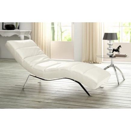 Chaise longue réglable multipositions, en cuir de luxe italien, SWEET, blanc cassé