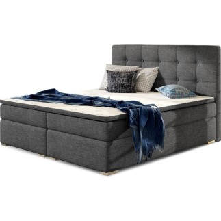 Ensemble boxspring complet tête de lit + sommiers + matelas + surmatelas INAYA de VENESETTI - tissu luxe gris foncé - 160x200 cm