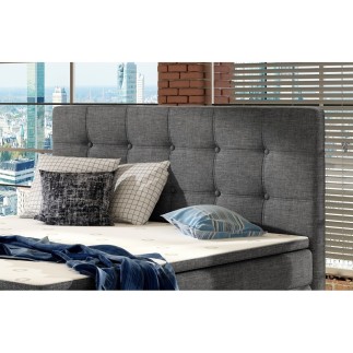 Ensemble boxspring complet tête de lit + sommiers + matelas + surmatelas INAYA de VENESETTI - tissu luxe gris foncé - 160x200 cm