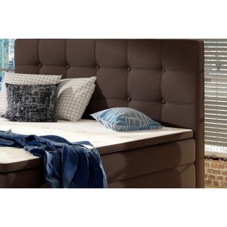 Ensemble boxspring complet tête de lit + sommiers + matelas + surmatelas INAYA de VENESETTI - simili cuir chocolat - 180x200 cm