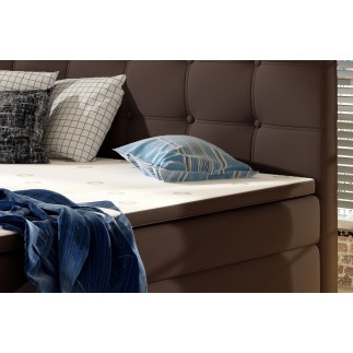 Ensemble boxspring complet tête de lit + sommiers + matelas + surmatelas INAYA de VENESETTI - simili cuir chocolat - 180x200 cm
