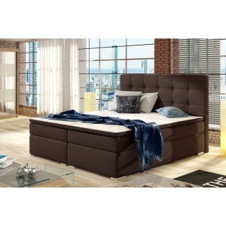 Ensemble boxspring complet tête de lit + sommiers + matelas + surmatelas INAYA de VENESETTI - simili cuir chocolat - 180x200 cm