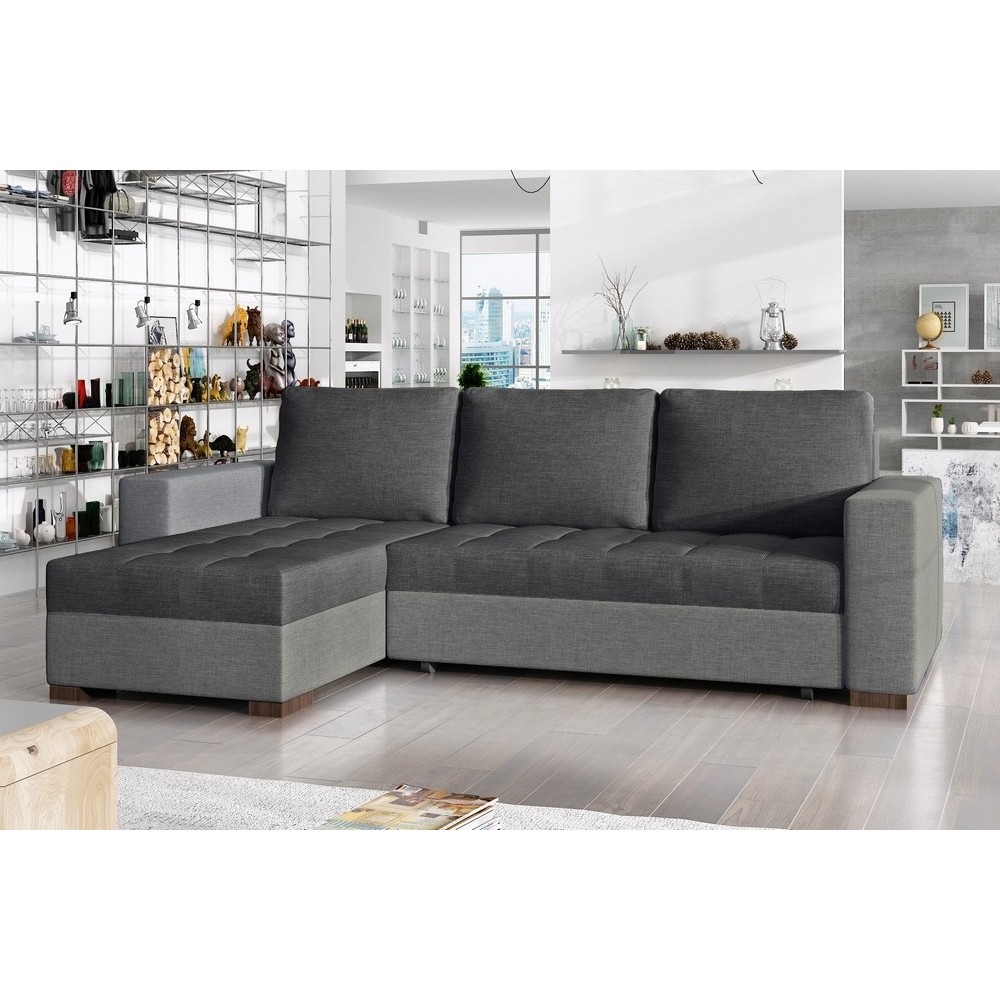 - Canapé d'angle convertible en tissu qualité gris foncé et gris clair, 4/5 places, avec coffre, angle gauche (vu de face), NEST