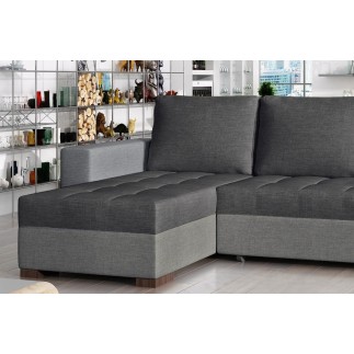 - Canapé d'angle convertible en tissu qualité gris foncé et gris clair, 4/5 places, avec coffre, angle gauche (vu de face), NEST