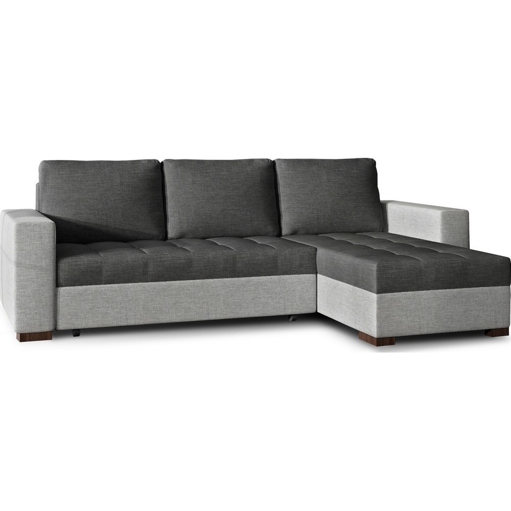 Canapé d'angle convertible - en tissu qualité gris foncé et gris clair, 4/5 places, avec coffre, angle droit (vu de face), NESTO
