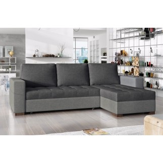 Canapé d'angle convertible - en tissu qualité gris foncé et gris clair, 4/5 places, avec coffre, angle droit (vu de face), NESTO