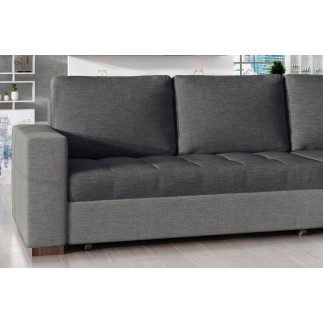 Canapé d'angle convertible - en tissu qualité gris foncé et gris clair, 4/5 places, avec coffre, angle droit (vu de face), NESTO
