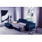 Canapé d'angle convertible en velours luxe 5 places, RICHARD, bleu, angle gauche