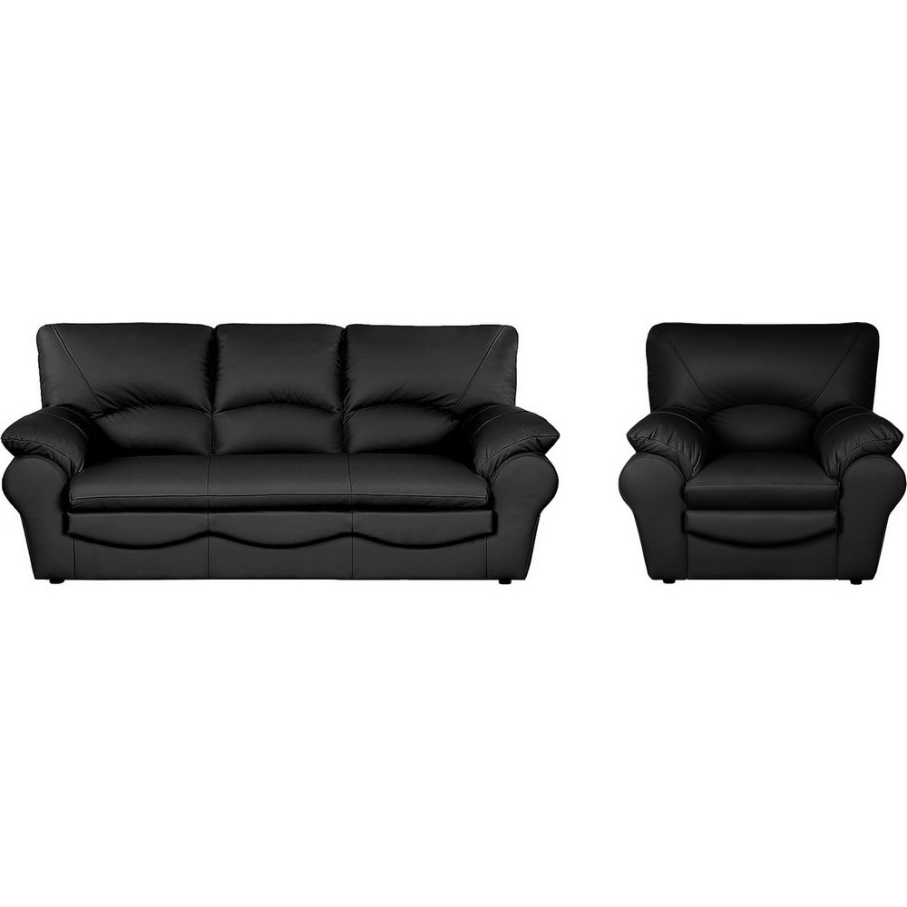 Ensemble composé d'un canapé 3 places et d'un fauteuil en 100% tout cuir italien vachette OSATIS, couleur noir