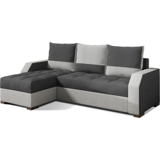 - Canapé d'angle convertible - ARTE - en tissu de qualité gris foncé et gris clair, 3/4 places, angle gauche (vu de face)