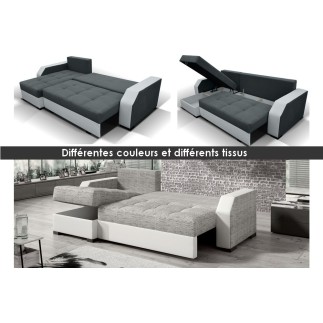 - Canapé d'angle convertible - ARTE - en tissu de qualité gris foncé et gris clair, 3/4 places, angle gauche (vu de face)