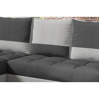 - Canapé d'angle convertible - ARTE - en tissu de qualité gris foncé et gris clair, 3/4 places, angle gauche (vu de face)