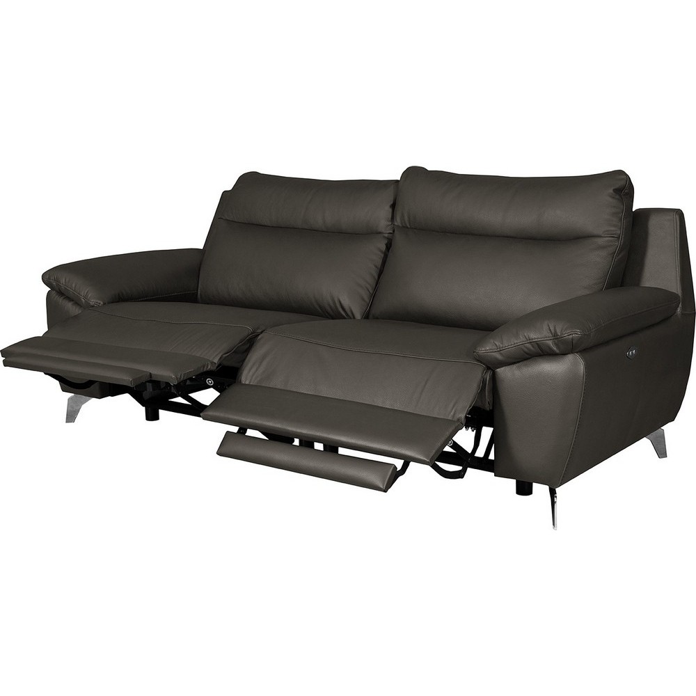 Canapé taille 2 places avec 2 relax en 100% tout cuir épais de luxe italien avec 2 relax électriques, PERINI, anthracite