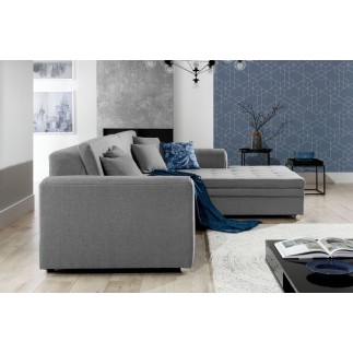 Canapé d'angle convertible - SOHO - en tissu de qualité, gris, 5/6 places, angle droit (vu de face)