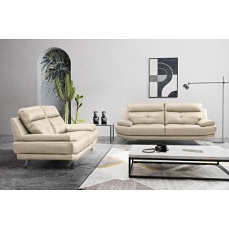 Canapé 3 places en 100% tout cuir épais italien vachette DEREK, couleur beige