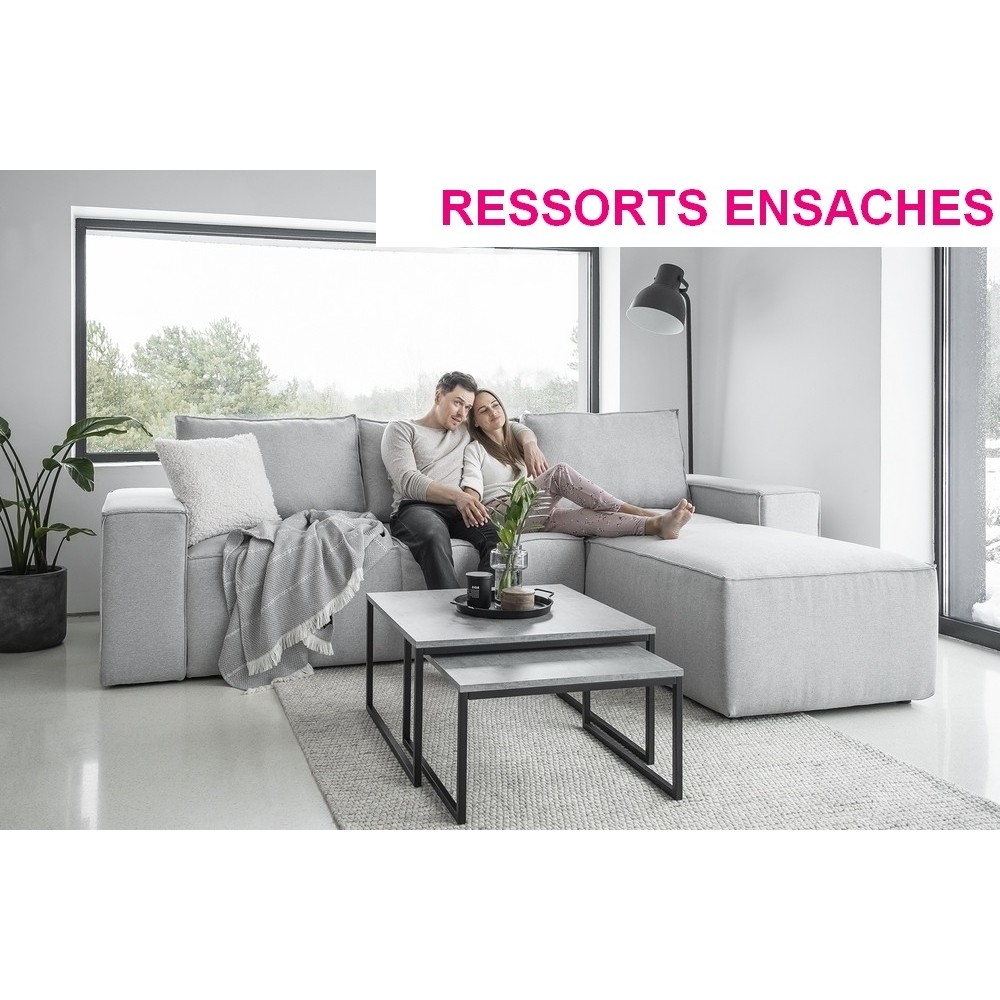 Canapé d'angle convertible - SIDNEY VELOURS - en velours Luxe - 5/6 places, gris clair, angle droit (vu de face)